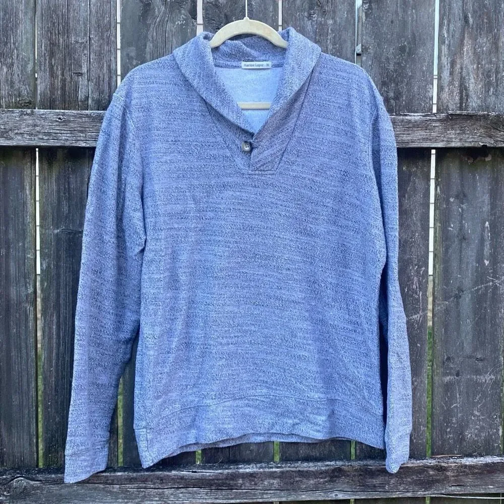 Marine Layer Mens Blue Marl Shawl Collar Button Pullover Sweater Size M RN140892